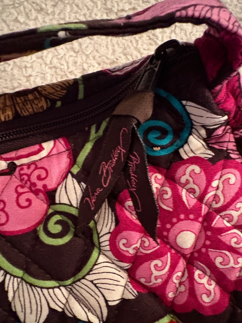 Vera Bradley Quilted Floral Shoulder Bag in Pink, Black & Green